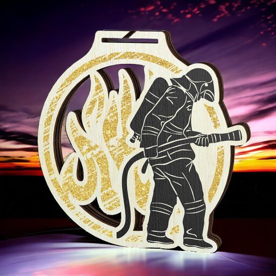 Acacia Firefighters Gold Eco Friendly Wooden Medal