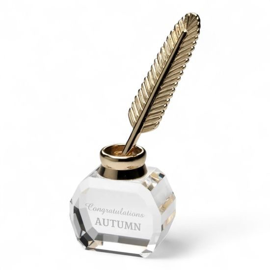 Crystal Quill & Inkwell Engraved Award