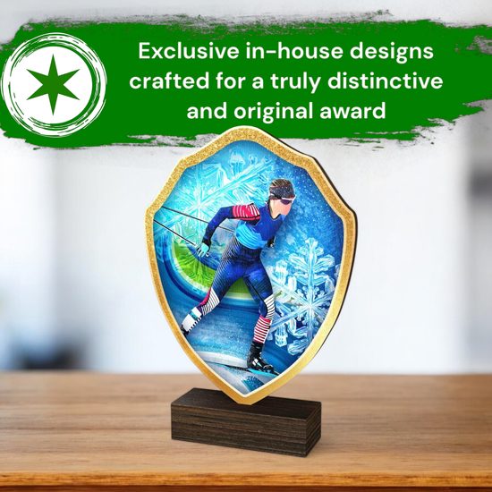 Arden Cross-Country Skiing Real Wood Shield Trophy