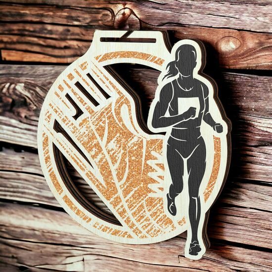 Acacia Female Running Bronze Eco Friendly Wooden Medal