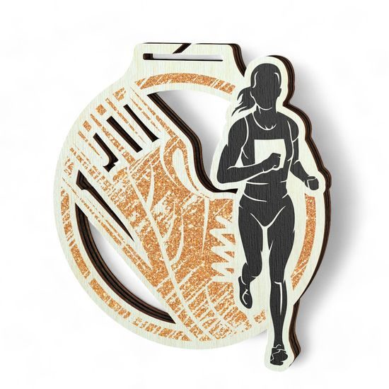Acacia Female Running Bronze Eco Friendly Wooden Medal