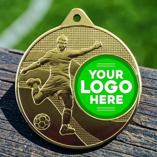 Football Champion Gold Embossed Logo Insert Medal