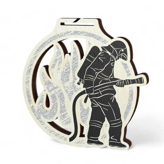 Acacia Firefighters Silver Eco Friendly Wooden Medal