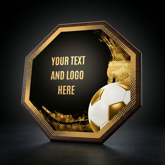 Hex Wood & Metal Football Plaque