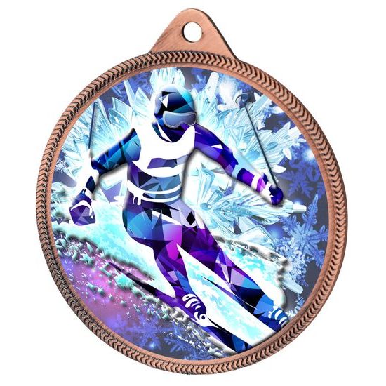 Skiing 3D Texture Print Full Colour 55mm Medal - Bronze