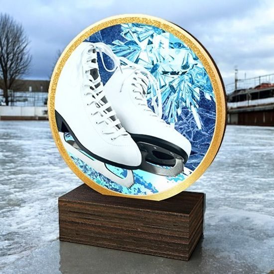 Holt Colour White Ice Skates Real Wood Trophy