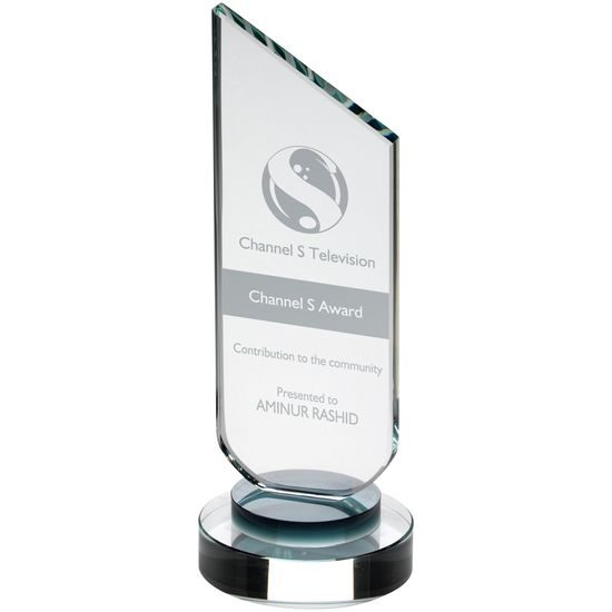 Mercury Clear & Black Engraved Crystal Award