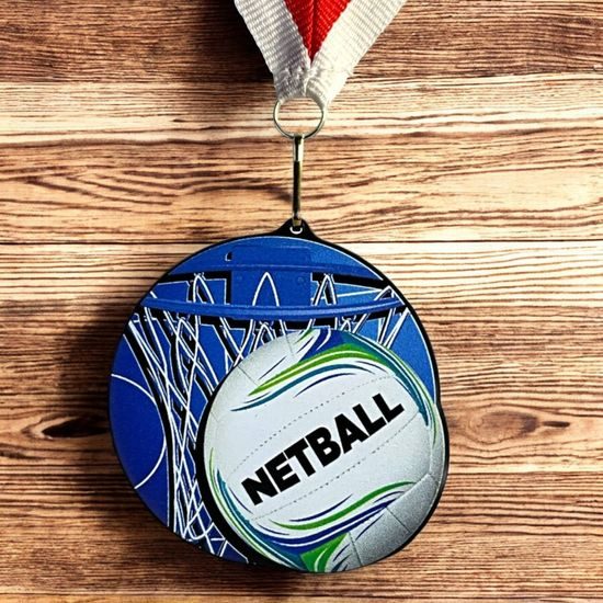 Rincon Colour Netball Black Acrylic Medal