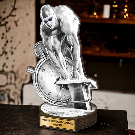 Grove Classic Male Swimmer Real Wood Trophy