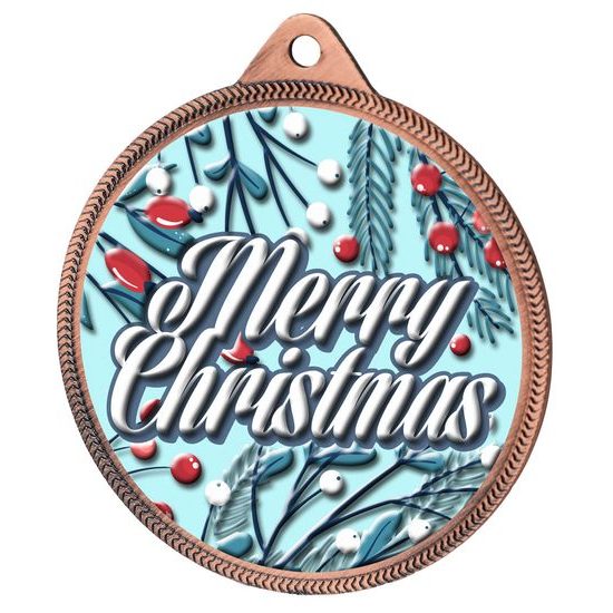 Merry Christmas 3D Texture Print Full Colour 55mm Medal - Bronze