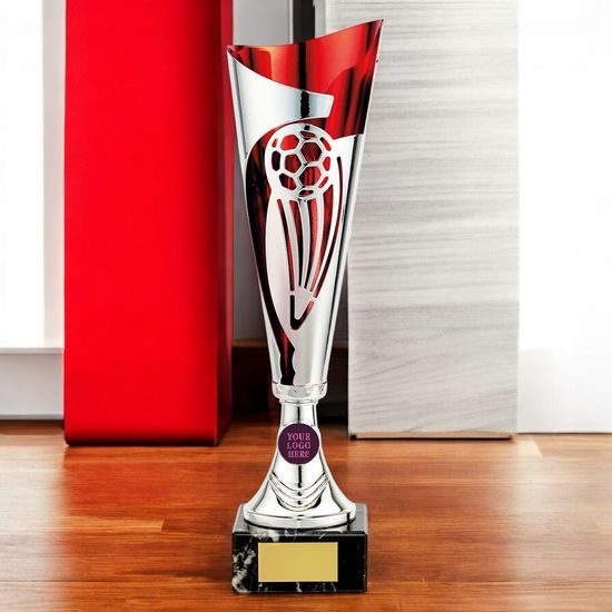 Champions Silver and Red Metal Football Trophy Cup