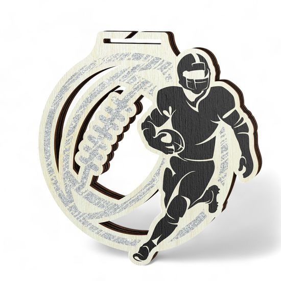 Acacia American Football Silver Eco Friendly Wooden Medal