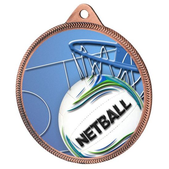 Netball 3D Texture Print Full Colour 55mm Medal - Bronze