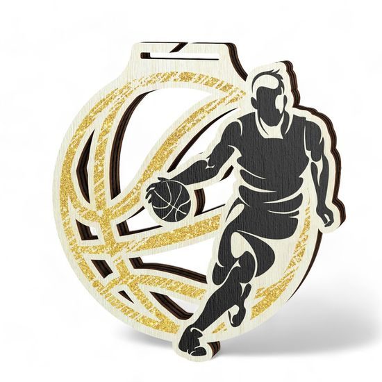 Acacia Basketball Gold Eco Friendly Wooden Medal