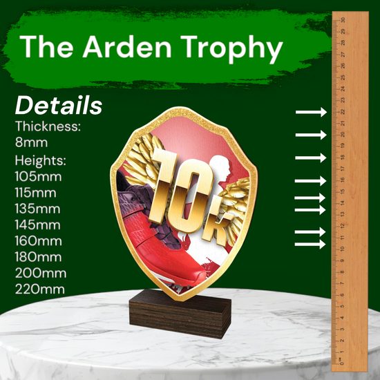 Arden Running 10K Real Wood Shield Trophy