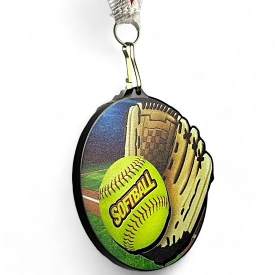 Rincon Colour Softball Black Acrylic Medal
