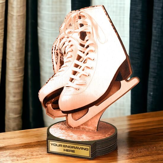 Grove Classic White Ice Skating Boot Real Wood Trophy