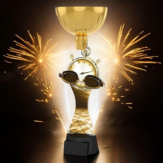 Vancouver Classic Swimming Goggles and Stopwatch Gold Cup Trophy