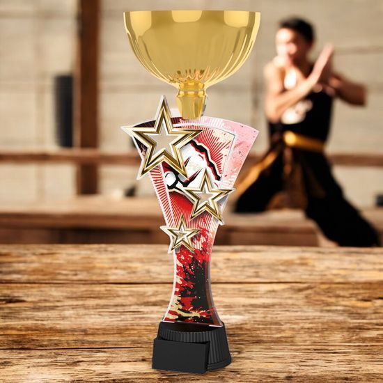 Triple Star Martial Arts Fist Gold Trophy Cup