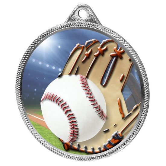 Baseball Colour Texture 3D Print Silver Medal