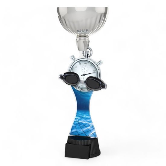 Montreal Swimming Goggles and Stopwatch Silver Cup Trophy