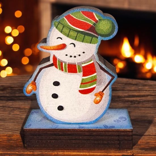Traditional Christmas Snowman Real Wood Decoration (75mm)