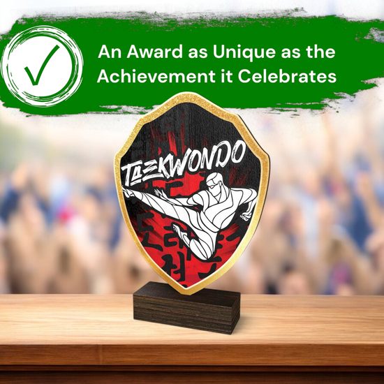 Arden Tae Kwondo Real Wood Shield Trophy