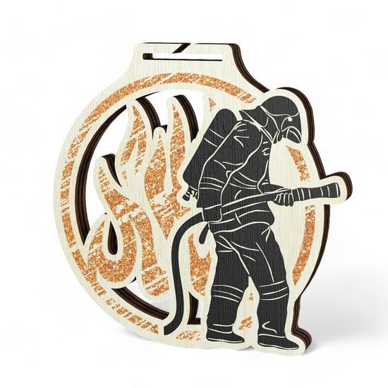 Acacia Firefighters Bronze Eco Friendly Wooden Medal