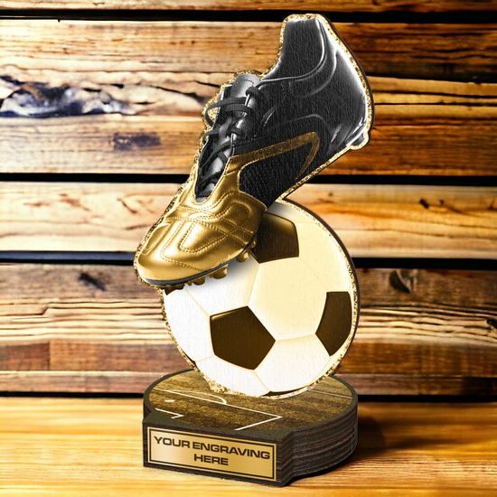 Grove Classic Football Ball & Boot Real Wood Trophy