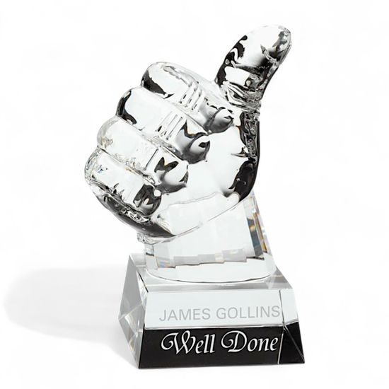 Crystal Engraved Thumbs Up Award