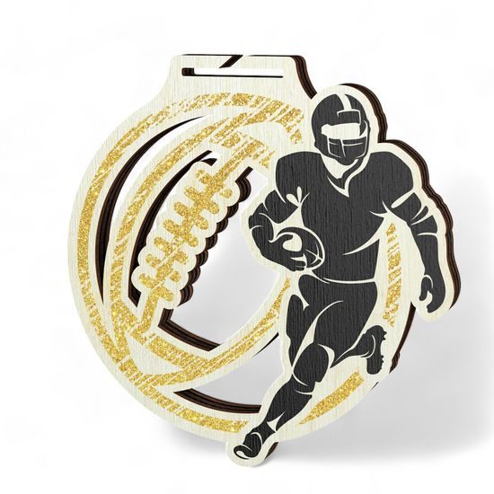 Acacia American Football Gold Eco Friendly Wooden Medal