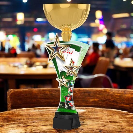 Triple Star Poker Cards Gold Trophy Cup