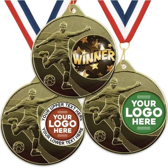 Football Champion Gold Embossed Logo Insert Medal