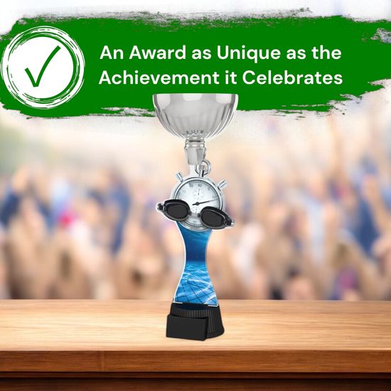 Montreal Swimming Goggles and Stopwatch Silver Cup Trophy