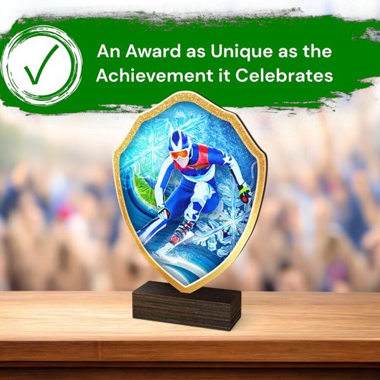 Arden Downhill Skiing Real Wood Shield Trophy