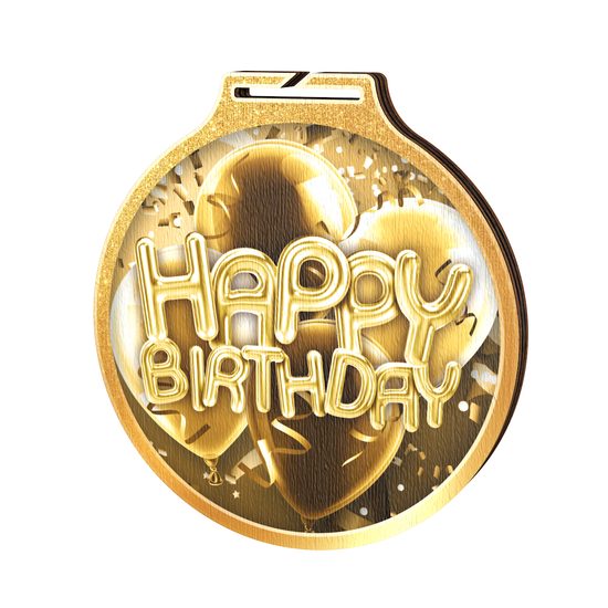 Habitat Classic Happy Birthday Gold Eco Friendly Wooden Medal