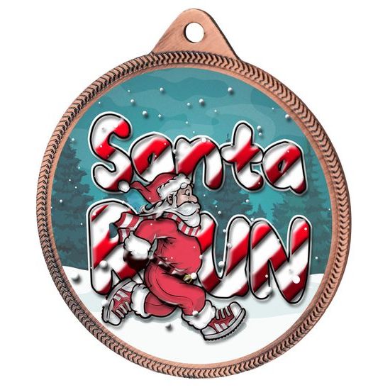 Santa Run (Blue) Christmas 3D Texture Print Full Colour 55mm Medal - Bronze