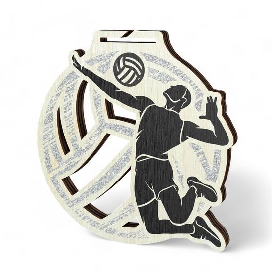 Acacia Volleyball Silver Eco Friendly Wooden Medal