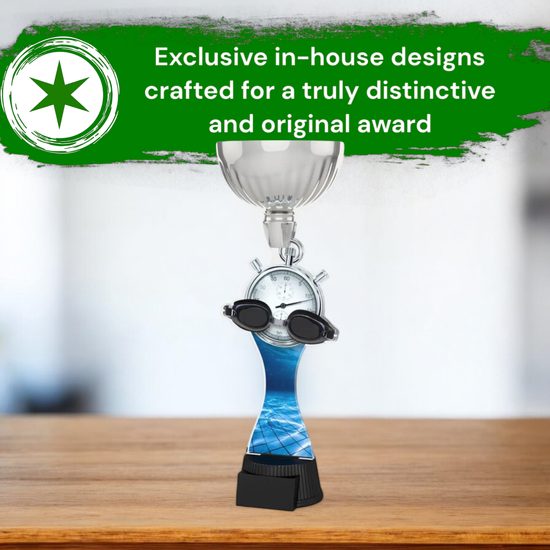 Montreal Swimming Goggles and Stopwatch Silver Cup Trophy