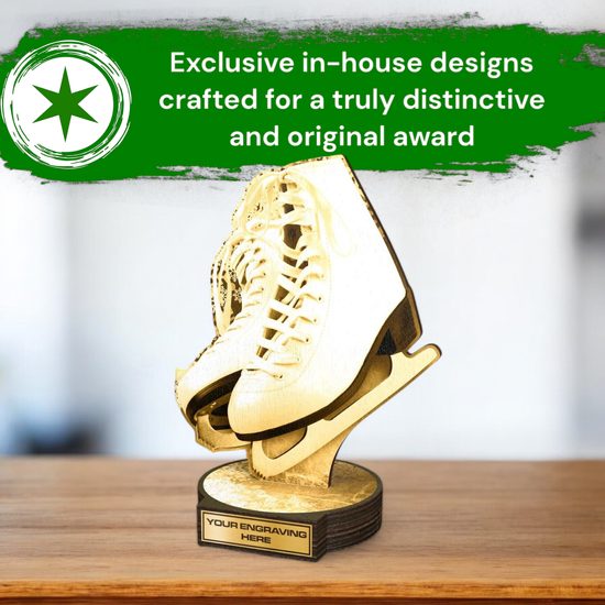 Grove Classic White Ice Skating Boot Real Wood Trophy