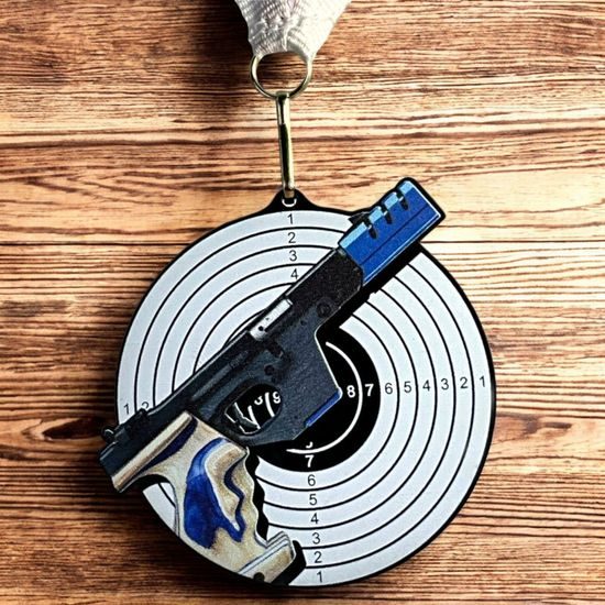Rincon Colour Pistol Shooting Black Acrylic Medal