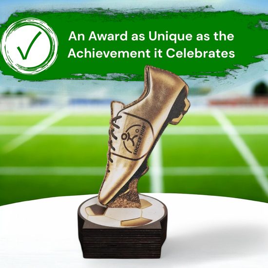 Grove Club Logo Custom Golden Boot Real Wood Award