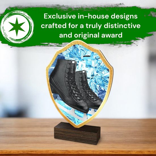Arden Ice Skating Black Boot Real Wood Shield Trophy