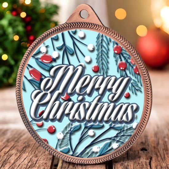 Merry Christmas Texture Print Full Colour 55mm Medal