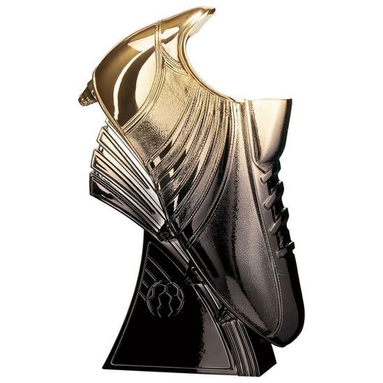 Power Boot Gold to Black Football Trophy (FREE LOGO)