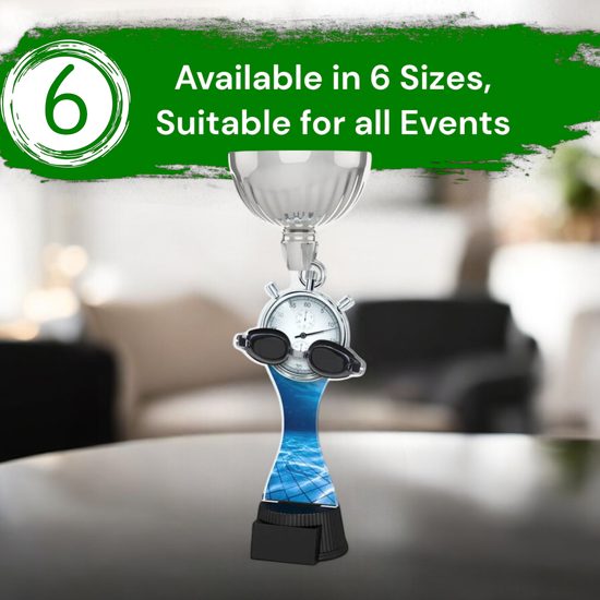 Montreal Swimming Goggles and Stopwatch Silver Cup Trophy