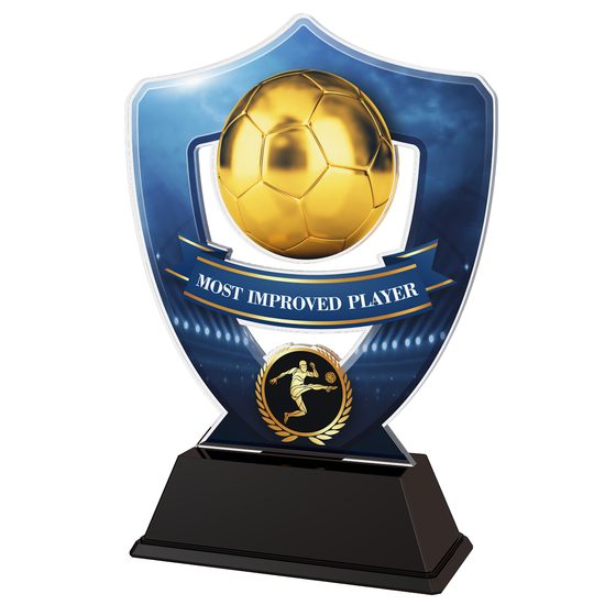 Blue Most Improved Player Football Shield Trophy