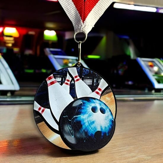 Rincon Colour Tenpin Bowling Black Acrylic Medal