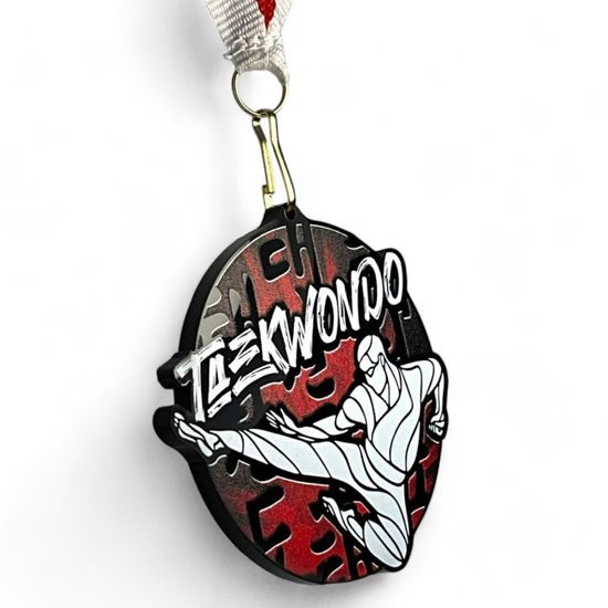 Rincon Colour Taekwondo Black Acrylic Medal