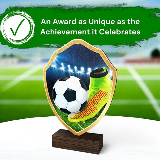 Arden Football Boot Real Wood Shield Trophy